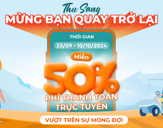 Banner ưu đãi thu sang Baygolf với chương trình giảm 50% phí thanh toán trực tuyến