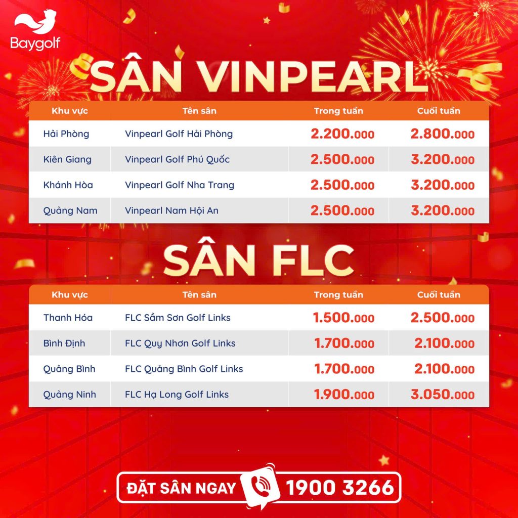 Bảng giá tháng 12 chuỗi sân Vinpearl và FLC