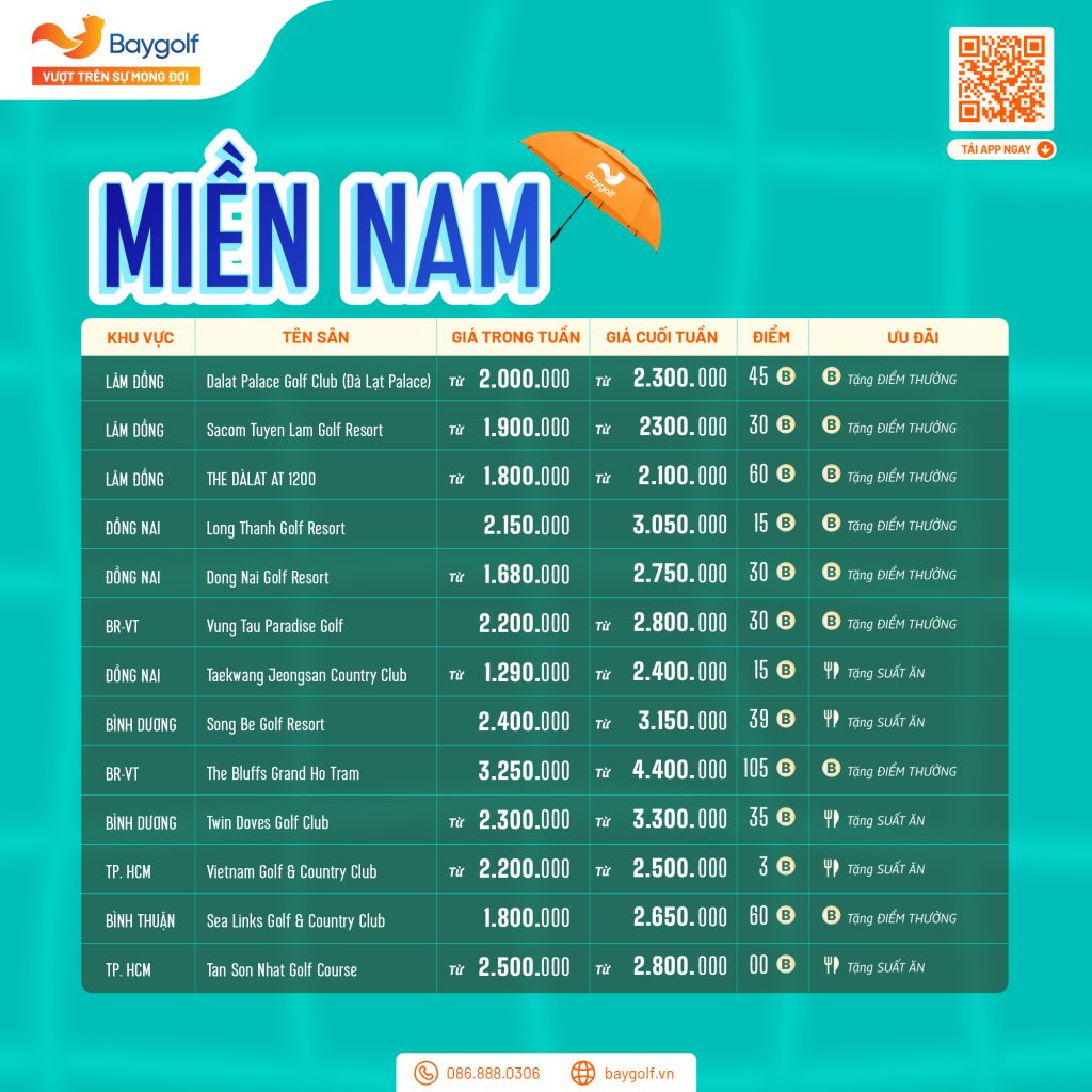 bảng giá sân golf tháng 5