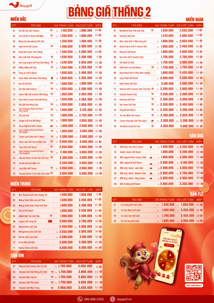Bảng Giá Sân Golf Tháng 2: Ưu Đãi Liền Tay – May Mắn Đong Đầy 2 Bảng giá sân golf tháng 2