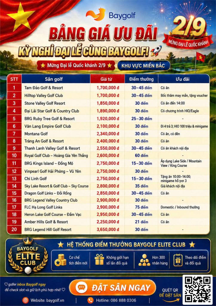bảng giá sân golf dịp 2/9