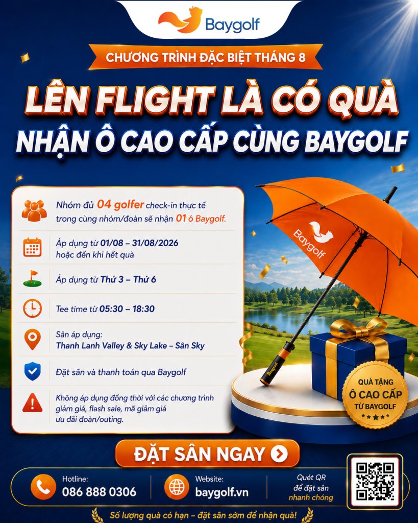 Tặng ô Baygolf: Đi đủ 4 pax nhận quà tháng 8 2 tặng ô Baygolf