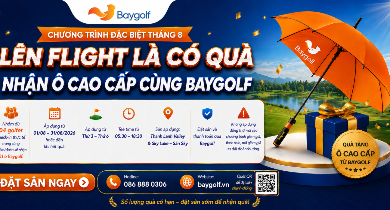 Tặng ô Baygolf: Đi đủ 4 pax nhận quà tháng 8 1 tặng ô Baygolf