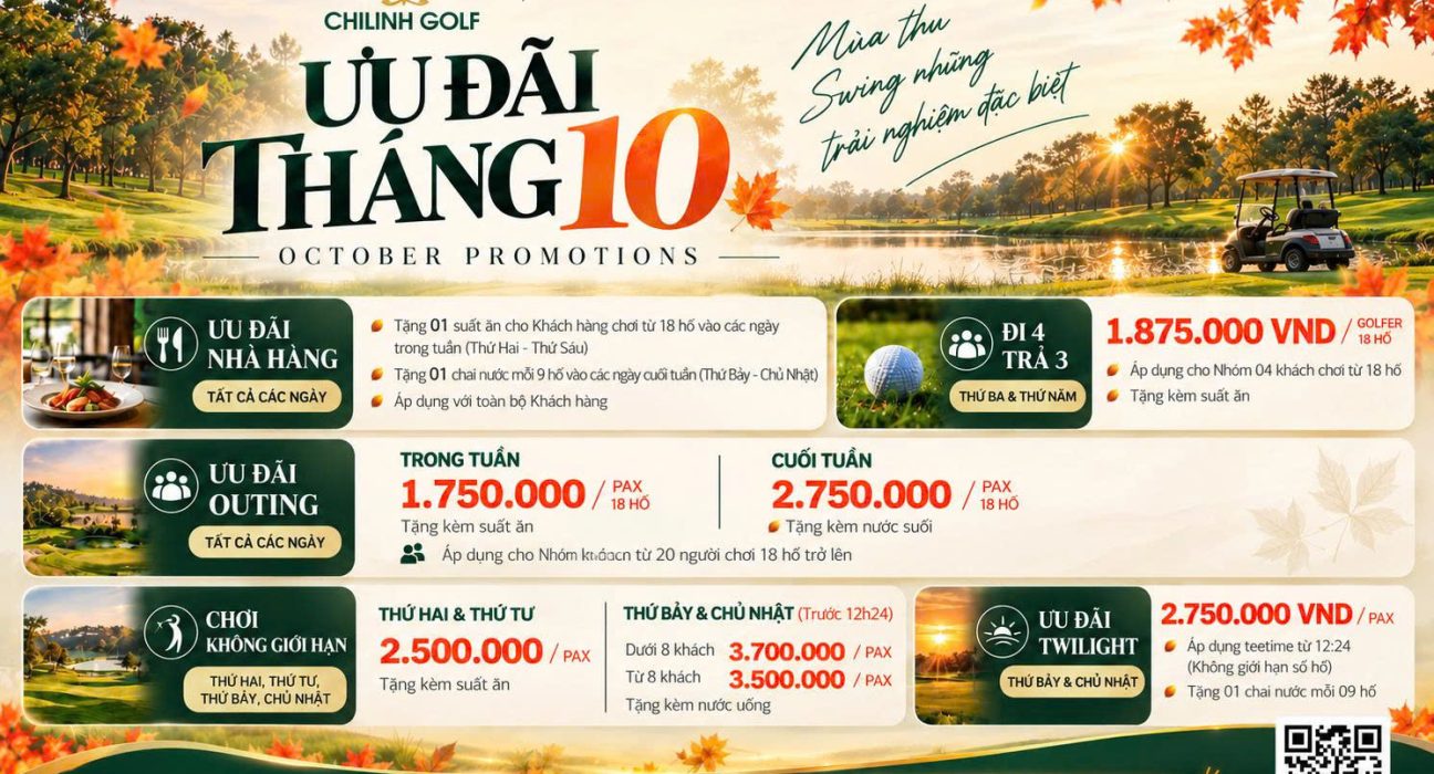 Giá sân golf Chí Linh tháng 10: Đi 4 trả 3 từ 1.875K 1 giá sân golf Chí Linh