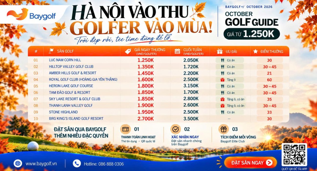 Bảng giá sân golf miền Bắc tháng 10: Giá từ 1.250K/golfer 1 bảng giá sân golf tháng 10 khu vực miền bắc