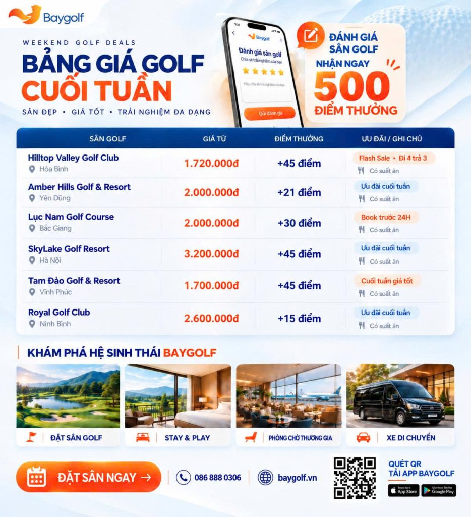 Flash Sale sân golf cuối tuần: 6 sân giá từ 1.700K 2 Flash Sale sân golf cuối tuần