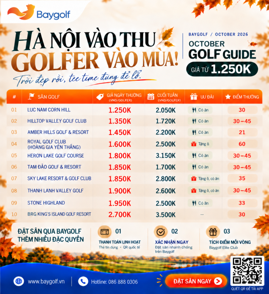Bảng giá sân golf miền Bắc tháng 10: Giá từ 1.250K/golfer 2 bảng giá sân golf miền Bắc tháng 10